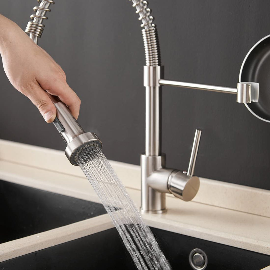 Kitchen Faucets Low Lead Commercial Solid Brass Single Handle Single Lever Pull Down Sprayer Spring Kitchen Sink Faucet