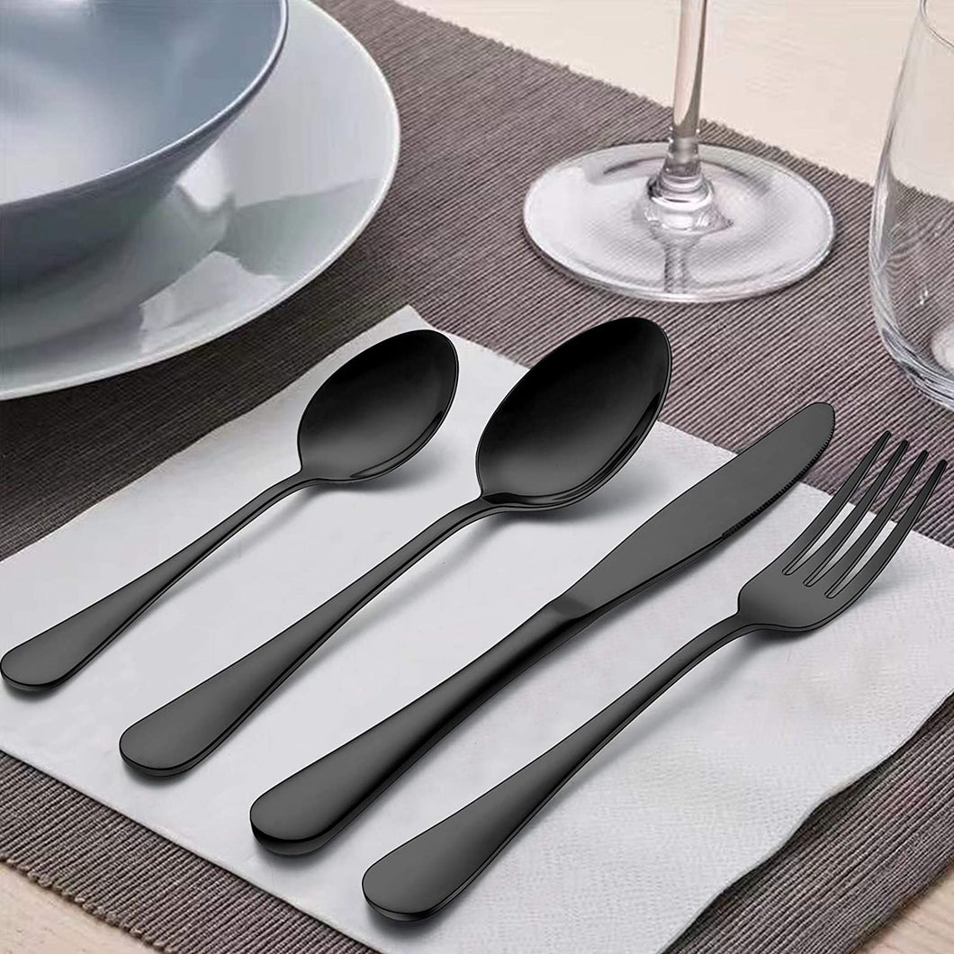 40-Piece Black Silverware Set, Stainless Steel Flatware Cutlery Set Service for 8